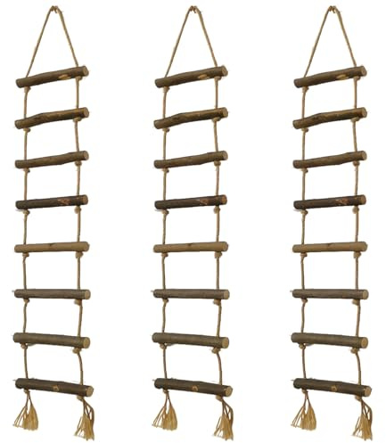 Wichtelzubehör Strickleiter, 3 Stück Mini Holzleiter für Wichteltür Weihnachten Deko, DIY Holzleiter Deko für Puppenhaus und Adventsgeschichten, 10 cm x 70 cm