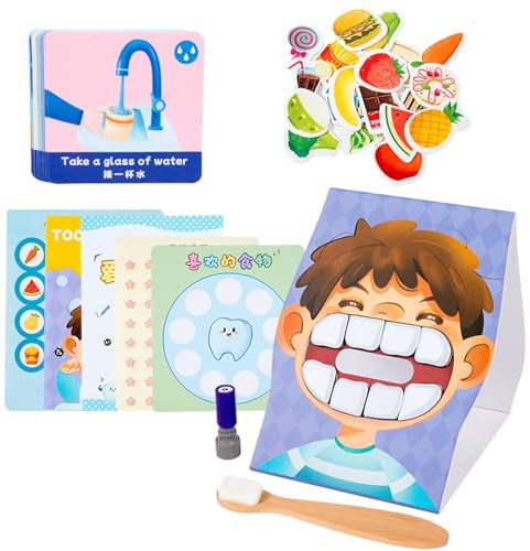 Set Educativo Spazzolamento Denti Bambini – Modello Dentale Con Spazzolino E Carte Igiene Orale | Giocattolo Apprendimento Dentista Per Maschi E Femmine 3 Anni | Addestramento Precoce Cura
