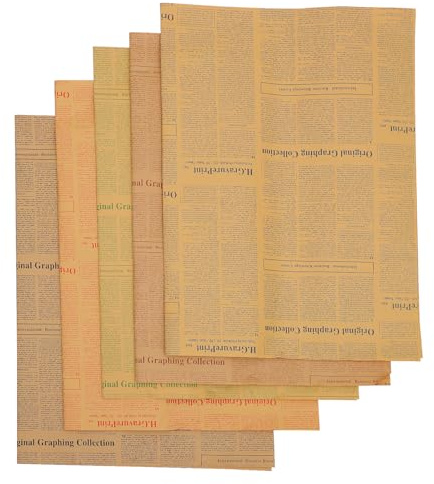 Hemobllo Papel de Embalaje Retro para Envolver Flores y Libros Tamaño 50X70 CM 20 Hojas Mixtas en 5 Colores Papel Kraft Estilo Periódico Inglés Adecuado para Manualidades y Regalos