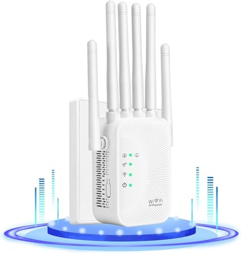 Répéteur WiFi, Puissant amplificateur de Signal WiFi,6 antennes Répéteur/AP Mode Double2 Ports LAN,WiFi/Extender,Zone de Couverture de 1100m², idéal pour Le Bureau et la Maison, Installation Facile