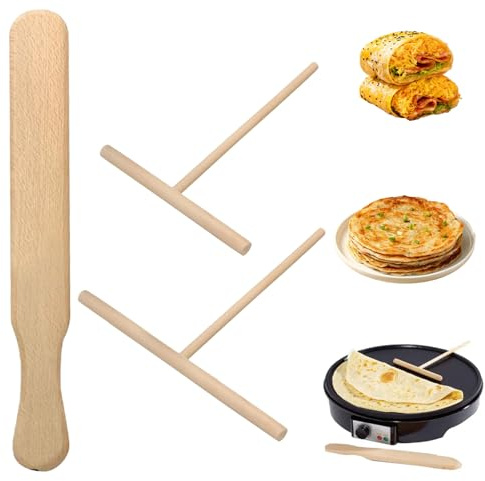 3 PCS Spatule Crepe en Bois de HêTre,Épandeur Poussoir Crêpe Râteau,Forme en T Spatule A Crepe Rake Crepe Spreader,Etaleur Crepe,Repartiteur Pate a Crepe,Crepes Distributeurs pour Pancakes,Cuisson.