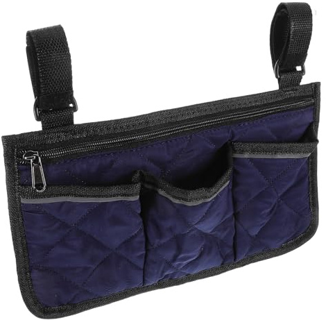 Abaodam Multi-functional Wheelchair Side Storage Bag with Armrest Organizer, Heavy Duty Hanging Tote 32.5x18cm, Navy Blue, Walker Accessories for Transport and Electric Wheelchairs
