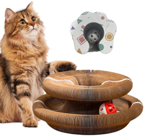 JIRVEX 1 pezzo tiragraffi per gatti pieghevole giochi per gatti 2 in 1 tiragraffi per gatti grandi con campanella resistente realizzato in cartone ondulato