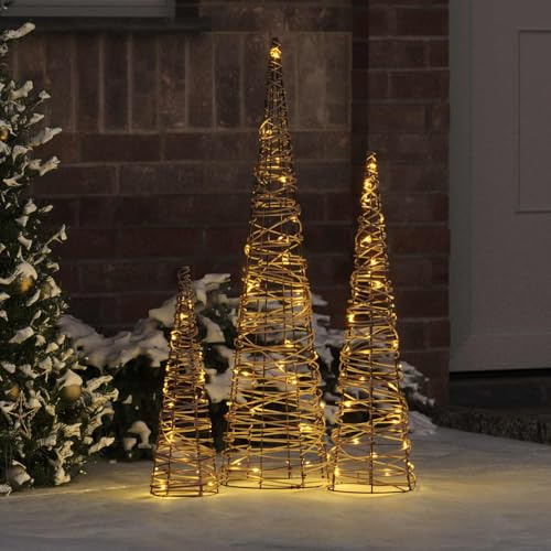 Lumanois Árbol de Navidad con 90 LED 3 pcs cálido 20 x 20 x 80 cm Ratán,Casa y jardín,Decoración,Decoraciones Festivas y estacionales,Adornos Festivos,1.8kg-42019021