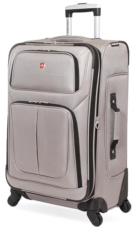SWISSGEAR Sion Softside Expandable Spinner Luggage Durable Lightweight Travel Suitcase, Pewter, Checked-Medium