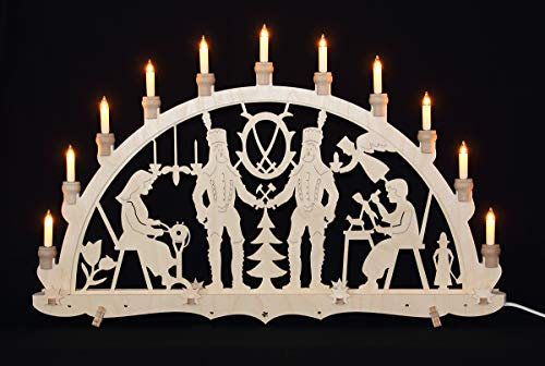 Schwibbogen Erzgebirge Bergmänner traditionelles Motiv Lichterbogen beleuchtet aus Holz Weihnachten Advent Dekoration
