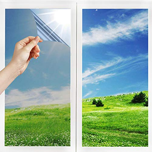 Pellicola Specchio Riflettente per Vetri Finestre Autoadesiva Anti-UV e Controllo del Calore Pellicola Privacy Monodirezionale Adatto per Ufficio Casa (40 * 400cm, Argento)