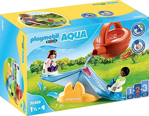 PLAYMOBIL 1.2.3 70269 Wasserwippe mit Gießkanne, Wippe mit Zwei Kindern und Gießkanne, wippt durch Wasser eingießen, ab 1,5 Jahren