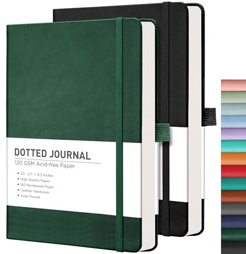 RETTACY Notebook A5, Dotted Journal, 2-Pack, Hardcover Notepad, 360 Pages
