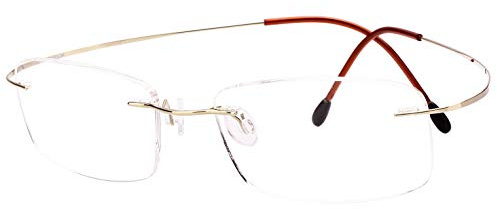 Agstum Reines Titan randloser Rahmen optische Scharnierbrille für Damen und Herren, gold, M