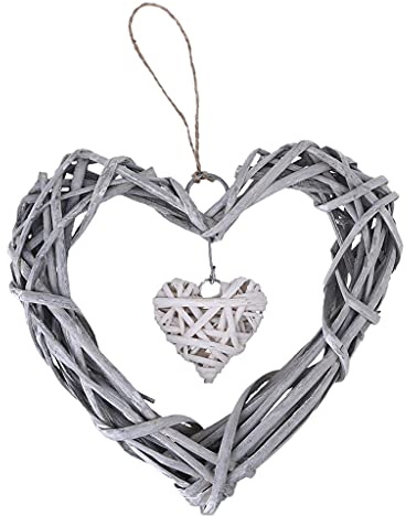 IOOOFU Chic Wicker Hanging Hearts Gray White Artificial Wreaths DIY Heart Wicker for Wedding Birthday Party Wall Hanging Decoration