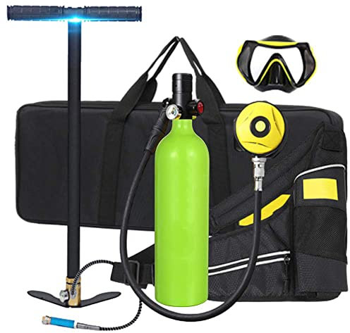 Mini Cylindre Bouteille d'oxygène de plongée Grande capacité Plongée sous-Marine Équipement Réservoir, 1LPortable Plongée en oxygène avec 15-20 Minutes Mini Bouteille de plongée(avec pompe ),Vert