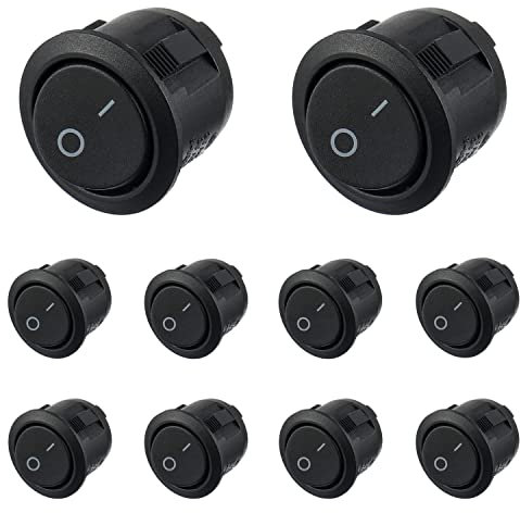 HUAREW Kippschalter rund einrastbare mit Selbsthemmung runde Schalter Wippschalter ON-OFF Stellung 10A/125V 6A/250V Schalter Autoknopf für KFZ, Van, Yacht, Boot(10 Stück)