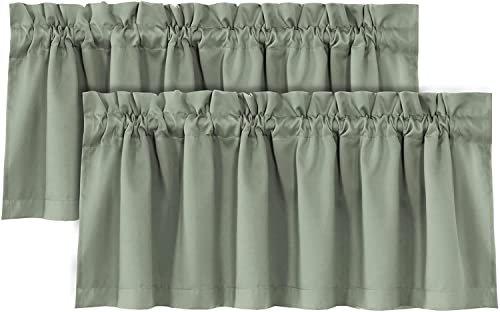 LINFKY Tende corte Mantovana, Termoisolate Tende Piccole per Finestre della Cucina, Tenda Corta per Il Bagno per La Finestra del Camera da Letto, 132x46cm (ArmyGreen,2)
