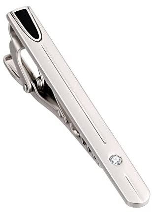 Whoiy Krawattenklammer Silber, Krawattennadel Gravur Edelstahl Rechteck Kubischer Zirkon Zirkonia für Männer Kostenlose Gravur mit Geschenkbox