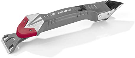 EASYmaxx Silikonentferner 5in1 | Werkzeug-Set | Fugenspachtel | Fugenmesser | Fugenglätter | Silikonabzieher für Silikon- und Acrylfugen [grau-rot]