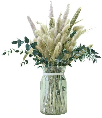 Pampasgras Getrocknet, 82 Stück Natürliche Trockenblumen, Trockenblumen Strauß, Pampas Grass Deko Lagurus und Schilfblume für Hochzeits-Boho-Blumen und Tischdekoration zu Hause