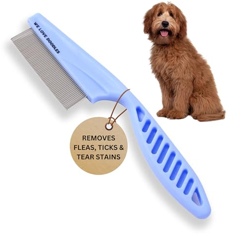 Dog Face Comb, Flea Comb for Dogs, Fine Tooth Tearstain Remover Metal Comb, Removes Crust, Mucus, and Stains, Face Brush for Poodles & Other Breeds, Grooming Brush for Pets, Small [We Love Doodles]