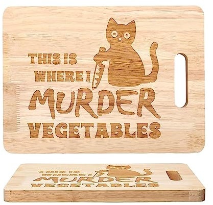 Planche à découper – Planches à découper à vian| Plateau alimentaire en bois avec couteaux et motif chat noir, ajoute une atmosphère d'Halloween, idéale pour hacher, trancher et couper