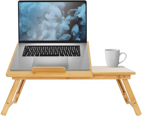 ML-Design Laptoptisch aus Bambus fürs Bett/Sofa, höhenverstellbar & klappbar, 4 Neigungswinkel, für Lesen & Frühstück, Laptopständer mit Lüftungslöchern & Schublade, Lapdesks Notebooktisch Betttisch
