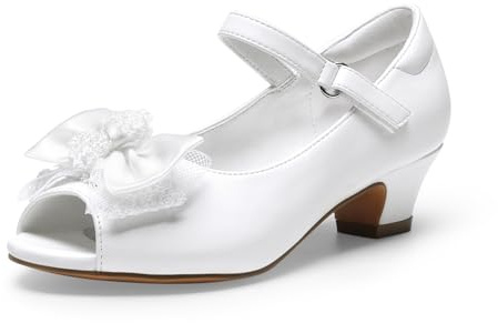 DREAM PAIRS Girls Heels Dress Shoes Flats for Wedding Bow Flower Princess Shoes for Little Kid/Big Kid,Size 3 Little Kid,White-PU,SDFL2212K-1