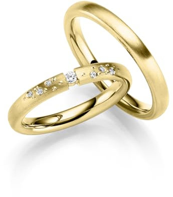 JC Trauringe aus Gold | Paar-Preis Ehe-Ringe mit kostenfreier Gravur I Partnerringe Hochzeitsringe Verlobungsringe 3 mm breit inkl. Etui-Box I Herren-Ring ohne & Damen-Ring mit Zirkonia-Steinen IT02
