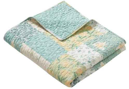 Greenland Home Evangeline Modern Floral Patchwork Print Quilted Throw Blanket