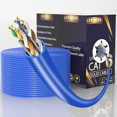 Lysymixs Cat6 Ethernet Cable 1000FT Channel Test Pass, Cat6 1000ft Ethernet Cable 23AWG Solid CCA, Cat6 Cable 550MHZ 10G with Easy Pull Box Blue