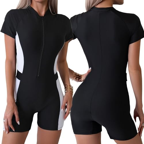SEAUR Maillots de Bain Surf 1 Pièce pour Femmes Combishort de Surf Anti-UV Piscine Plage Rashguard UPF 50+ Femme 36-38