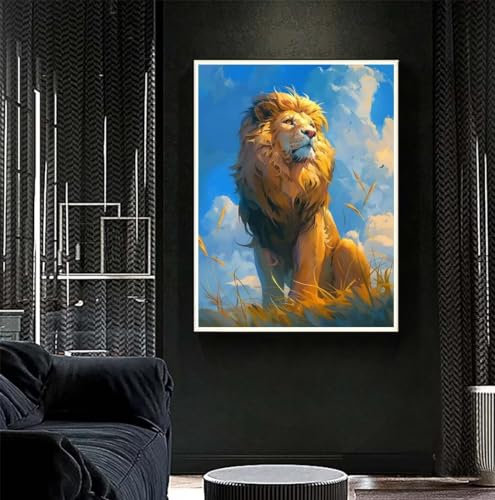 Diamond Painting Tier 90x120 cm, Löwe Diamant Painting Bilder, Malen Nach Zahlen Erwachsene Kinder, DIY Diamond Art Painting Kits, Full Diamanten Painting Malerei Stickerei Set, Home Wand Dekor S501