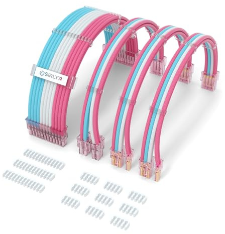 Sirlyr Cables de extensión de fuente de alimentación predoblados, 24/8 | ATX de 24 pines, 1 x 8 (4+4) EPS, 2 x 8 (6+2) PCIe, pines chapados en oro; funda de nailon, preflexión, peines preinstalados