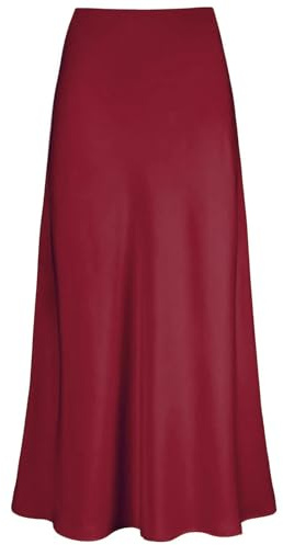 Genfien kjolar damer längd elegant hög midja satin, vinröd, XL