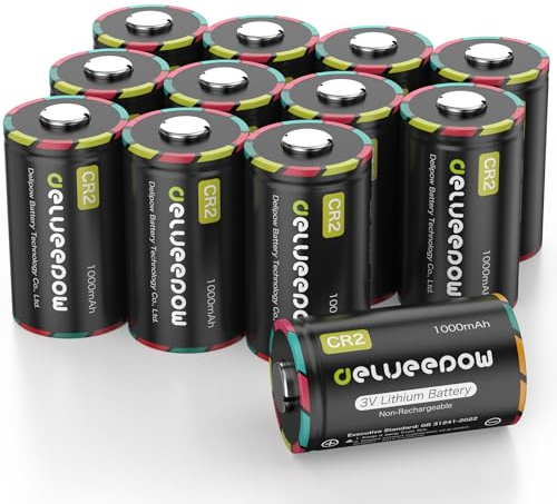 Delyeepow CR2 Batterie 3V Lithium-Batterie 1000mAh, CR2 Foto Lithium Batterien hohe Kapazität für Digitalkameras, Taschenlampen, Nachtsichtbrillen 12 Stück, Nicht wiederaufladbar