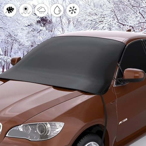 Priksia Car Windshield Cover, Protective Windscreen Cover Winter - Snow Ice Frost Sun UV Dust Water Resistent - Universal Fit for Cars SUV