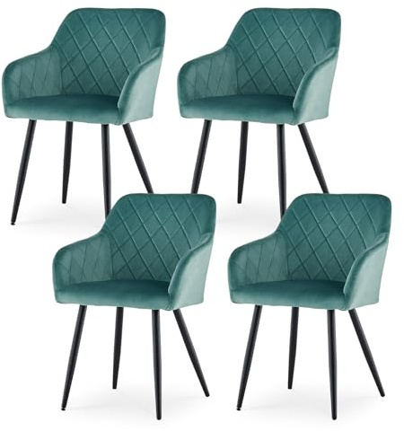 CLIPOP Esszimmerstühle 4er Set, Küchenstühle Turkis Samtstoff stühle Polsterstühle mit Armlehne Metallbeine Polstersessel Stühle für Esszimmer Küche (4, Samt Turkis)