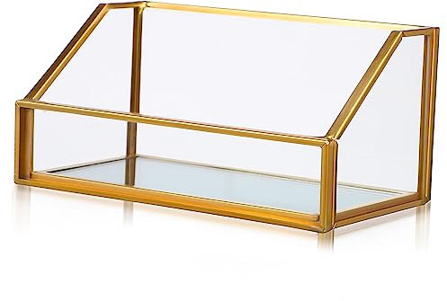 DIYEAH Visitenkartenhalter Aus Messing Und Glas – Kompakter Präsentationsständer Für Den Schreibtisch