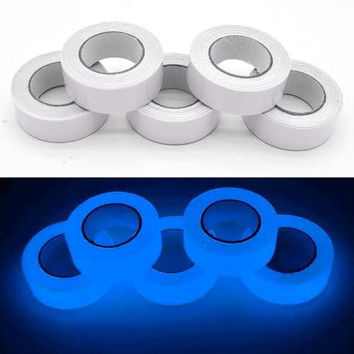 Lot de 5 rouleaux de ruban adhésif fluorescent - Ruban d'avertissement lumineux - Ruban de marquage autocollant pour escaliers, échelles, sols glissants, intérieur et extérieur - Bleu - 3 cm x 3 m