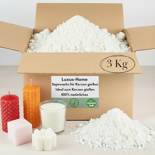 Sojawachs 3kg – Premium Kerzenwachs zum Gießen - DIY Kerzen selber machen - Natürlich, Vegan Öko & Nachhaltig - Ideal für Duftkerzen, Kerzenherstellung, pastillen, Soy Candle Wax