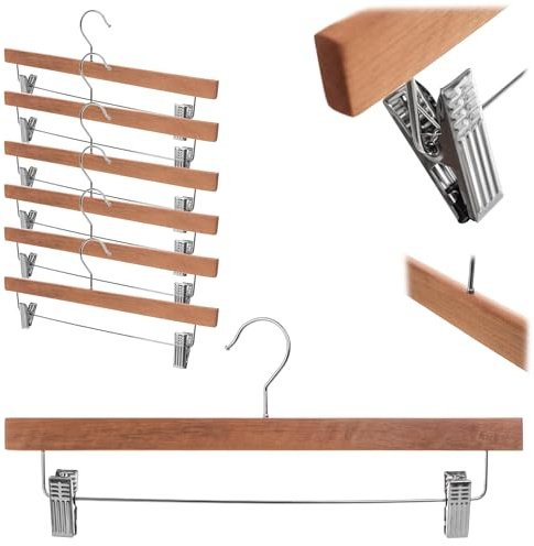 KADAX 6er Set Kleiderbügel aus Holz, Holzbügel mit Klemmen, Rockbügel, Jackenbügel, Hosenbügel, Anzugbügel, Holzkleiderbügel, Hosenkleiderbügel (Modell 1)