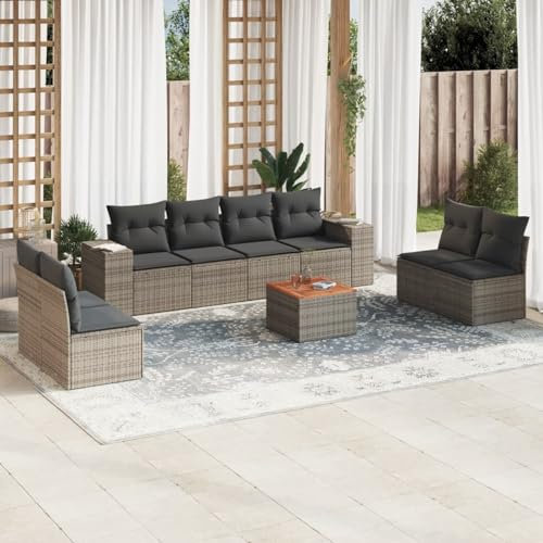 Brokky 9-TLG. Garten-Sofagarnitur mit Kissen LoungemöBel Balkon Patio Furniture Gartengarnitur Set Grau Poly Rattan / 3225409
