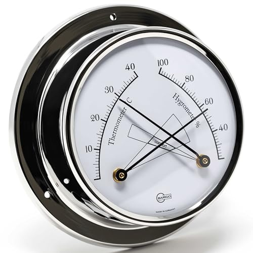 BARIGO 984RFPO REGATTA Thermo-Hygrometer, Glas, Edelstahl-Gehäuse poliert | Messbereich 20-100 % r. F. und 0-40 °C, Luftfeuchtigkeitsmesser, Thermometer, 125x40 mm Breite/Tiefe, Made in Germany