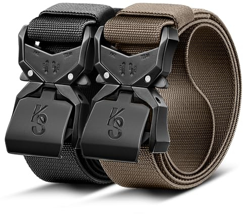 KEMISANT Cinturón Táctico Hombre, Militar Aparejador Cinturón de Trabajo para Servicio Pesado 38mm,Web de Nailon,Fitness Ajustable(Negro/Marrón Claro,120cm/36-40 Cintura ajuste)