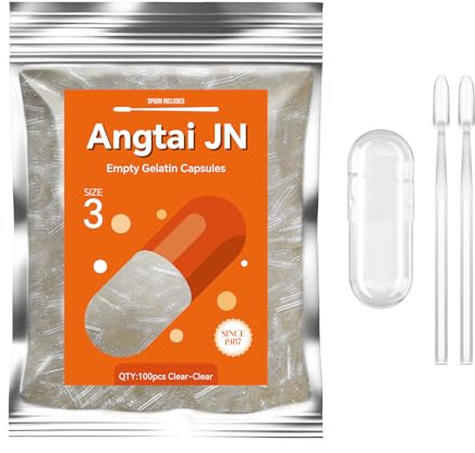 AngtaiJN Capsule Gelatina Vuote 3-Capsules Trasparenti da Riempire con 2 Microcucchiai, Capsula di Gelatina 3 Compatibile con il Riempitore di Capsulas Misura 3, 100 pezzi