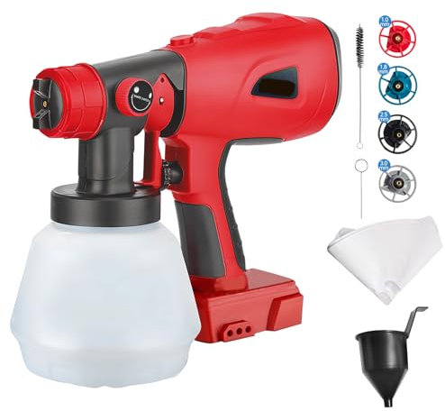 Kabelloses Farbsprühgerät für Milwaukee 18V, elektrische HVLP-Handfarbsprühpistole mit 4 Düsen, 1000-ml-Tank für Wohnmöbel, Zäune, Terrassendielen, Wände und Decken (ohne Akku)