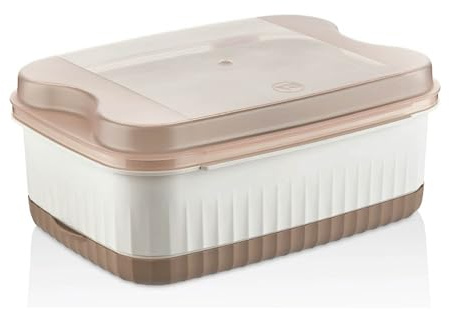 Vip Ahmet Aufbewahrungsbehälter mit Sieb, 4,5L, 31x23x12cm, BPA-frei, Beige, 3-in-1 Design zum Waschen, Abtropfen und Lagern von Obst und Gemüse