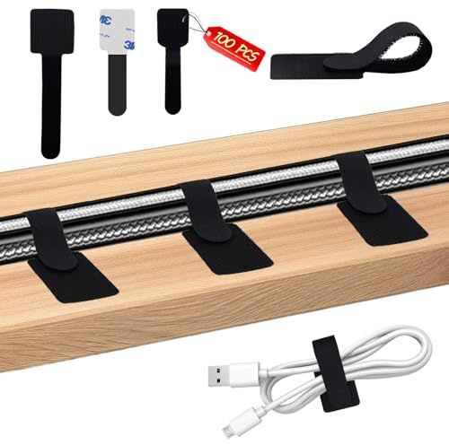 100 Stück Kabelhalter Selbstklebend, Kabelmanagement Schreibtisch Klettband Kabel Organizer 70 Kleine und 30 Große Teile, Schreibtisch Kabelbinder Kabelklemmen Kabelclips Kabelbefestigung