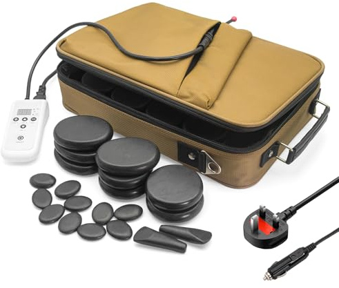 USEAHITOR 20 Pcs Basalt Hot Stones Massage Set with Temperature Adjustment, Hot Stones Massage with Warmer Kit, Professional Massage Tool for Relieve Tension and Muscle Pain (Brown)