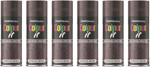 HitlineUK 6 X 400ML Brown Gloss Paint DIY Wood Plastic Metal All Purpose Brown Spray Paint