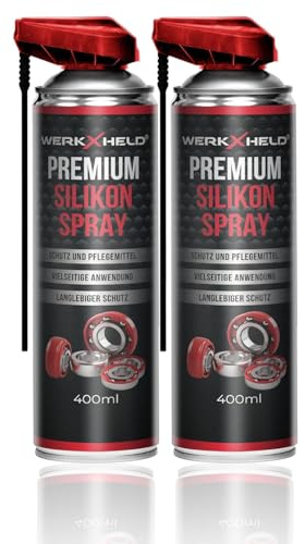 2x WerkXheld Silikonspray Gleitspray 400ml Premium Schmieröl, Kriechöl & Sprühfett - Laufband Öl, Silicone Spray, Silikonfett für Dichtungen, Kunststoff, Gummi, Holz & Metall