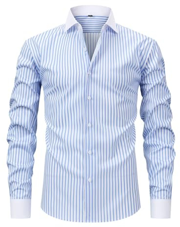 RUMAOZIA Camicia da uomo a quadri, a maniche lunghe, colore bianco, slim fit, da lavoro, con colletto alto, Oktoberfest, a quadri, per uomo, Azzurro, M